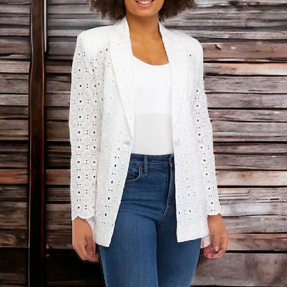 Industry Lapel Collar Long Sleeve One Button Closure Eyelet Lace Jacket Size 6 - Picture 11 of 14